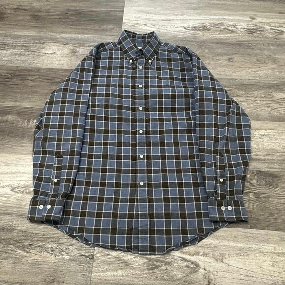 Brooks Brothers Blue Black Mens M Madison Cotton Flannel Plaid Button Down Shirt - Picture 1 of 9